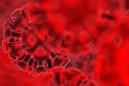 Red coronavirus COVID-19 under the microscope. 3d illustration concept coronavirus COVID-19.の写真素材