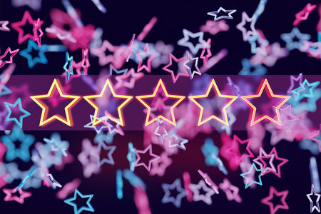 3d illustration of blue, pink star fly on a black background. Shape pattern. Technology geometry backgroundの写真素材