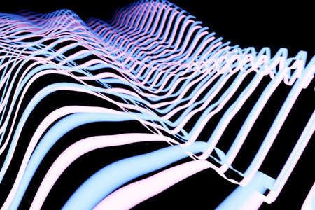 3d illustration of design colorful abstract digital sound wave on a black background. Voice recognition, equalizer, audio recorder. Microphone button with sound wave. Symbol of intelligent technology.の写真素材