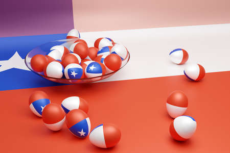 3d illustration of balls with the image of the national flag of the Chile on an isolated background. State symbol and patrioticの写真素材