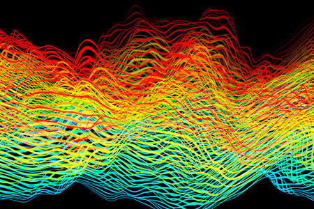 3d illustration of design colorful abstract digital sound wave on a black background. Voice...