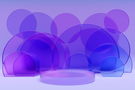 3d illustration abstract minimal scene with geometric shapes in the background. Fiolet podium on a monochrome background. product presentation, mockup, cosmetic product display, podium, pedestal or platform.の写真素材