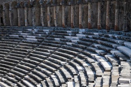 Aspendos Amphitheater close-up inside in the summertime with sunshine, Turkey, Serik.の写真素材