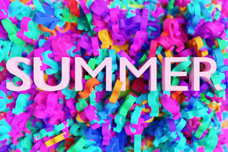 3D illustration bright inscription SUMMER on a background of colorful letters. Promotion of fashion, beauty and cosmetics. Summer sale trendy banners. Summer backgroundの写真素材