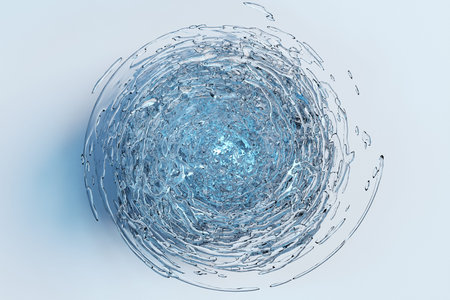 3d illustration of transparent water drops gathered in the shape of a round on a light isolated background. texture of the water wavesの写真素材