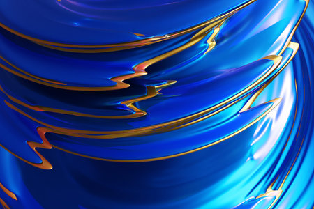 3D illustration of a hypnotic pattern. Abstract blue with gold background with shimmering circles...