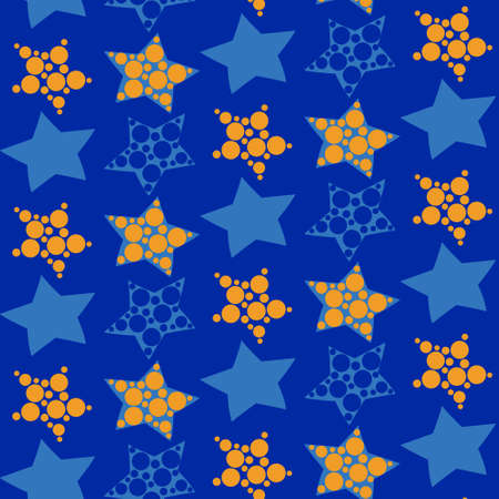 Vector of rows of red-blue stars with holes. Sample stars. Space seamless patternのイラスト素材