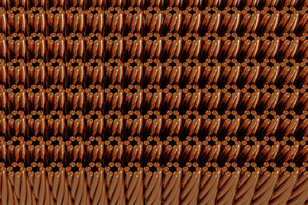 3d illustration of a Ñopper metal, copper rods. A row of copper wire