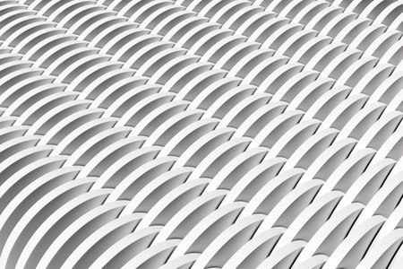 3d illustration of rows of white round, polygones. Set of shapes on monocrome background, pattern....