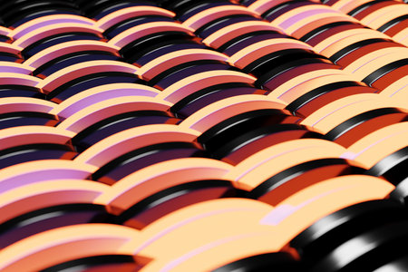 3D illustration volumetric black and yellow oval layers on a geometric monophonic background. Shape pattern. Technology geometry backgroundの写真素材