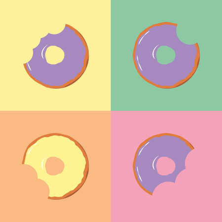 Bite-mouth donut in four stages on an isolated background. vector illustration in flat styleのイラスト素材