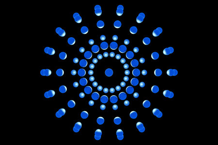 3d illustration of a blue ball, consisting of a large number of circle. Futuristic shape, abstract...