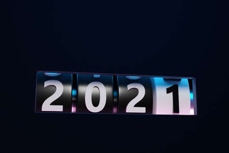 3D illustration early 2021 sign or symbol, black rectangular shape. Illustration of the symbol of the new year. Converting the interactive calendarの写真素材