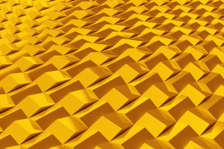 3d illustration of rows of yellow squares. Set of cubes on monocrome background, pattern. Geometry...