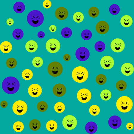 Seamless pattern with a smiling face on green background. Emoji background. Smile line icon texture. Vector illustrationのイラスト素材