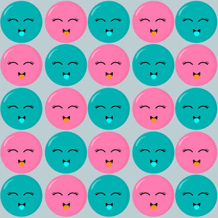 Seamless pattern with a smiling face on green background. Emoji background. Smile line icon texture. Vector illustrationのイラスト素材
