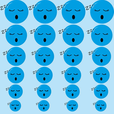 Pattern with sleeping emoticons on a blue background. Emoji vector background. Snoring face texture pattern. Modern emoticons for textiles, interior design, book design, website background.のイラスト素材