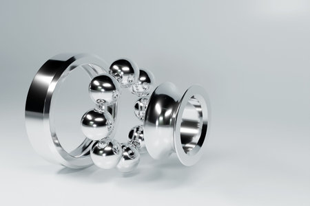 3D illustration metal silver disassembled ball bearing with balls on gray isolated background. Bearing industrial. Part of the carの写真素材