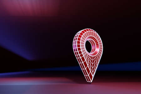 3d illustration of marking geolacation with a red winding route navigation markerの写真素材