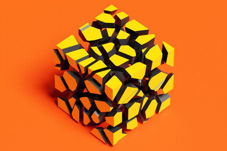 3D rendering of a volumetric shape of a cube. The geometry of shapes that are broken down into small...