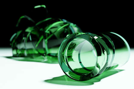 3D Render Broken Glass Realistic green beer bottle Mock Up, 3D illustration Graphic Design.の写真素材