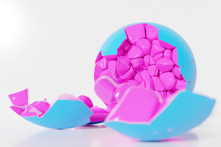 3D rendering of a volumetric shape of a ball. The geometry of shapes that are broken down into small...