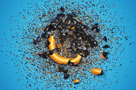 3d illustration of a small explosion of stone fragments. Broken shape is flying in different...