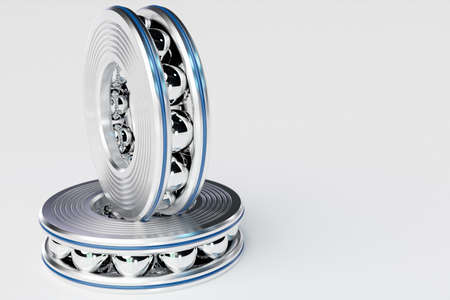 3D illustration set of roller bearing on white background isolated. Metal autotechnology background. Part of the carの写真素材