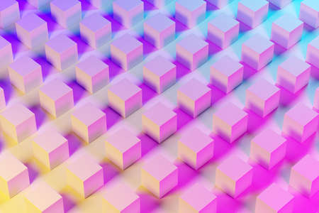 3d illustration of rows of pink cube. Set of squares on monocrome background, pattern. Geometry backgroundの写真素材