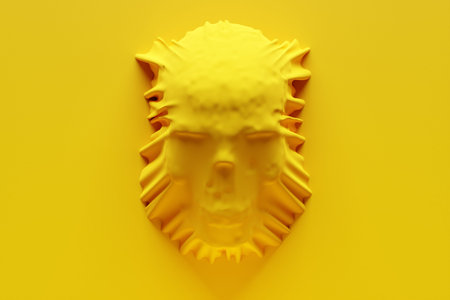 3d illustration of a silhouette of a skull under a yellow cloth. Skull art .Halloween concept.