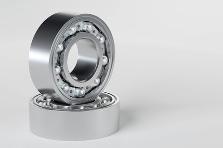 3D illustration metal silver ball bearing with balls on white isolated background. Bearing...