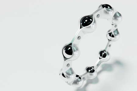3D illustration metal silver ball bearing with balls on white isolated background. Bearing industrial. This part of the carの写真素材