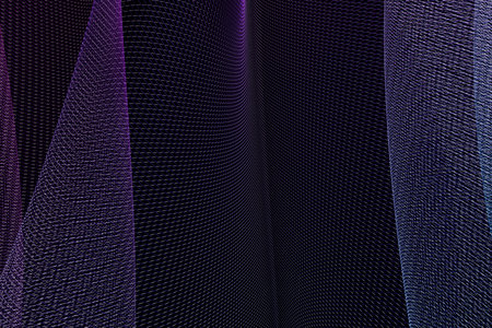 3d illustration of pink and blue glowing color lines. Musical line equalizers on black isolated backgroundの写真素材