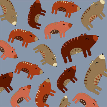 Bears pattern on a blue background. Cute animalsのイラスト素材