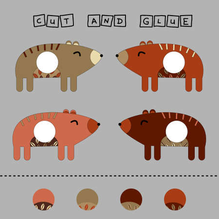 worksheet vector design, the task is to cut and glue a piece on colorful bears. Logic game for children.のイラスト素材