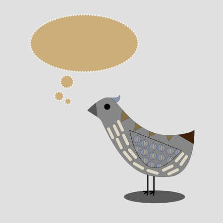 Cute graphic cartoon bird with message on gray isolated background. greeting card illustration.のイラスト素材
