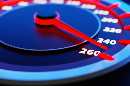 3D illustration close up blue speedometer with cutoffs 2020,2021 and calendar months. The concept of the new year and Christmas in the automotive field. Counting months, time until the new yearの写真素材