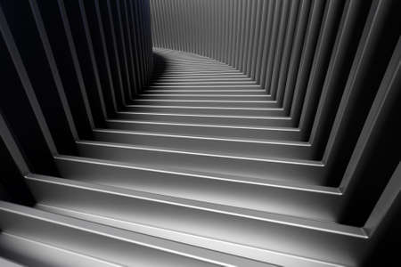 3D illustration dark ascending staircase goes down. Business growth, progress and achievement creative conceptの写真素材