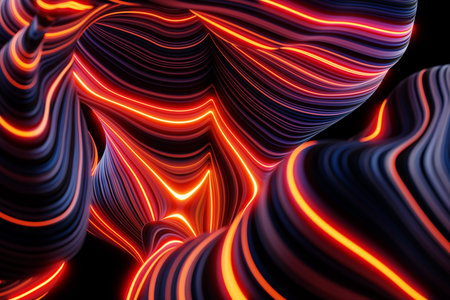 3d illustration of a orange geometric lines, stripes similar to waves. Futuristic shape, abstract...
