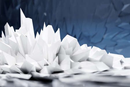 3d illustration white crystals, precious stones. Abstract low polygonal pattern luxury light line with backgroundの写真素材