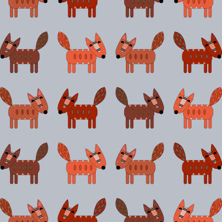 Foxes pattern on a blue background. Cute animalsのイラスト素材