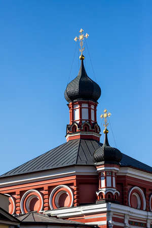 Moscow; Russia - October 13; 2021: Close-up of the Nativity monastery against the blue skyの写真素材