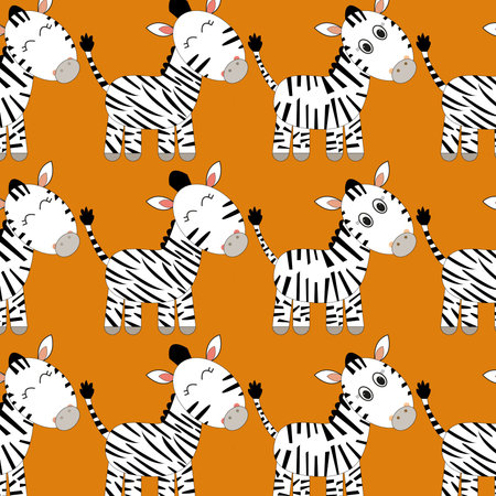 zebras pattern on a orange background. Cute animalsのイラスト素材