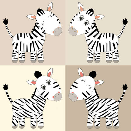 Set of vector brown  cute  zebras on beige isolated background. Animal set.のイラスト素材