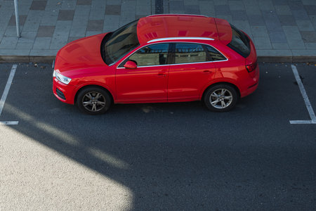 Moscow, Russia - October 13, 2021: red Audi Q3 is parked on the streetのeditorial素材