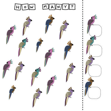 Counting Game for Preschool Children. Count how many parrotsのイラスト素材