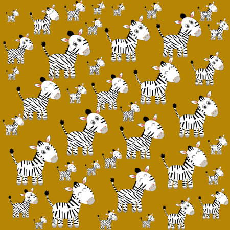 Pattern with painted colorful zebras. Can be used for wallpaper, textiles, packaging, cards, covers. Small cute animal on brown background.のイラスト素材
