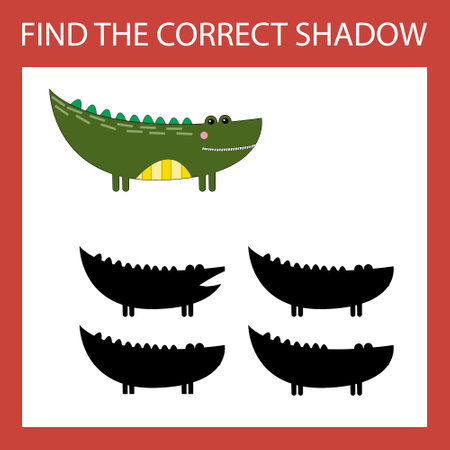 Find a pair or shadow game with funny crocodiles. Worksheet for preschool kids, kids activity sheet, printable worksheetのイラスト素材