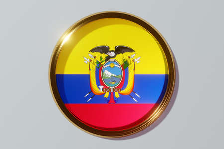 The national flag of Ecuador in the form of a round window. Flag in the shape of a circle. Country icon.の写真素材