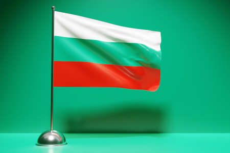 3D illustration of the national flag of Bulgaria on a metal flagpole fluttering .Country symbol.の写真素材